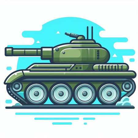 Cartoon tank in flat style. Vector illustration of tank on white background.のイラスト素材
