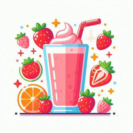 Strawberry smoothie in a glass. Vector illustration of a milkshake.のイラスト素材