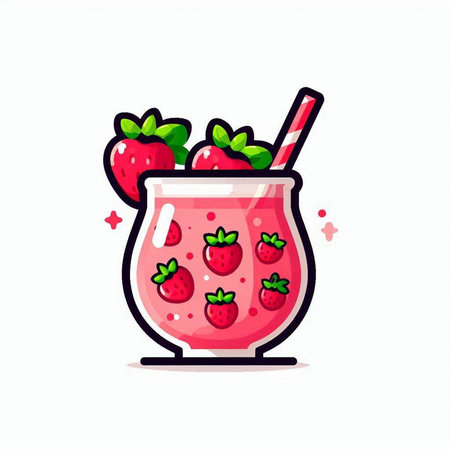 Strawberry smoothie in a glass with a straw. Vector illustration.のイラスト素材