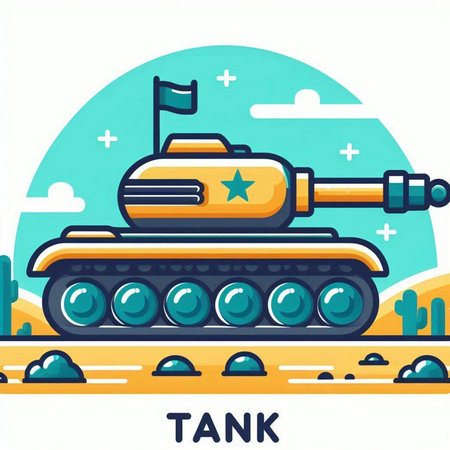 Tanks in the desert. Vector illustration in flat design style.のイラスト素材