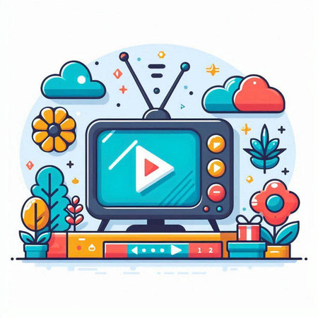 Retro TV set with media player. Vector illustration in flat styleのイラスト素材