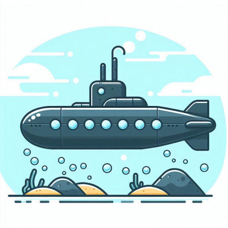 Submarine in the sea. Vector illustration in flat cartoon style.のイラスト素材