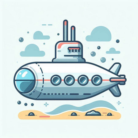 Submarine in flat style. Vector illustration of a submarine in flat style.のイラスト素材