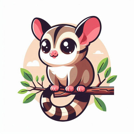 Little cute sugar glider on a tree branch. Vector illustration.のイラスト素材