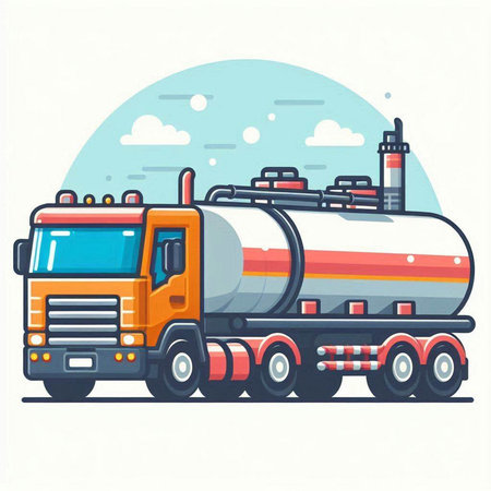Truck with oil tank. Vector illustration in flat cartoon style.のイラスト素材