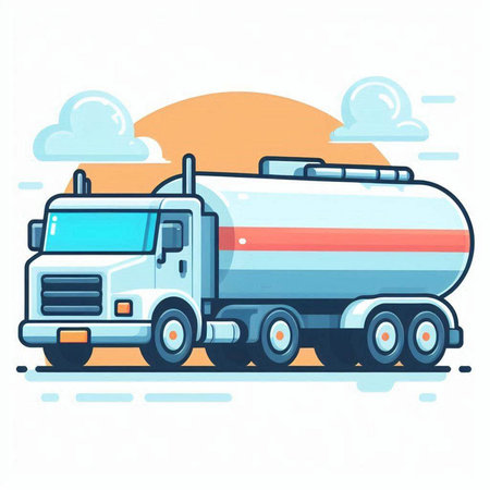 Tanker truck with oil tank. Flat vector illustration isolated on white background.のイラスト素材