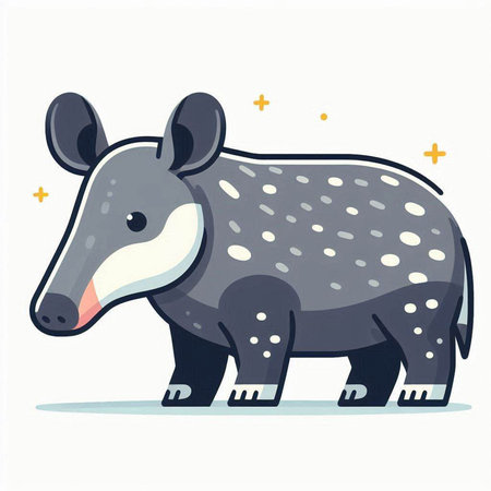Vector illustration of cute cartoon tapir on white background. Flat style.のイラスト素材