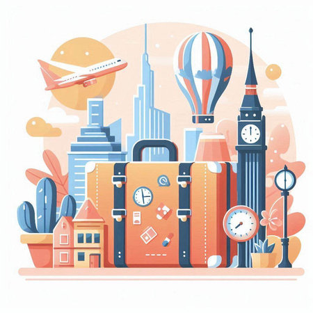 Travel and tourism concept. Vector illustration in flat style. Traveling around the world.のイラスト素材