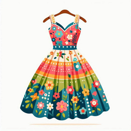 Fashionable dress with flowers on a white background. Vector illustration.のイラスト素材
