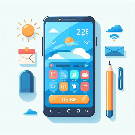 Smartphone with social media icons. Vector illustration in flat style.のイラスト素材