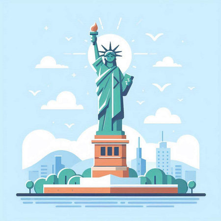 Statue of Liberty, New York City, United States of America. Flat design vector illustration.のイラスト素材
