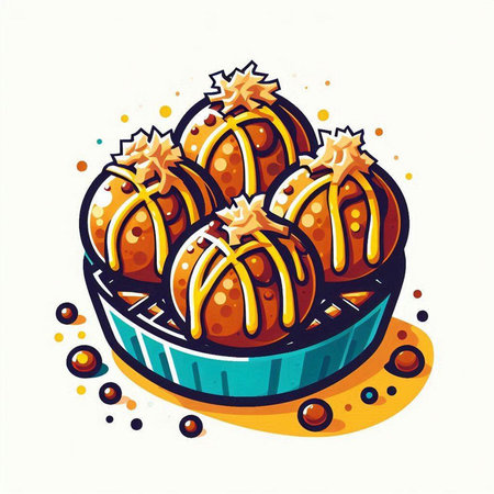Vector illustration of a set of traditional indian sweets in a basket.のイラスト素材