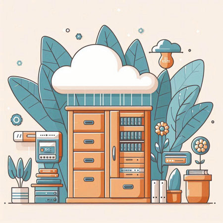 Vector illustration of a modern office building in a flat linear style.のイラスト素材