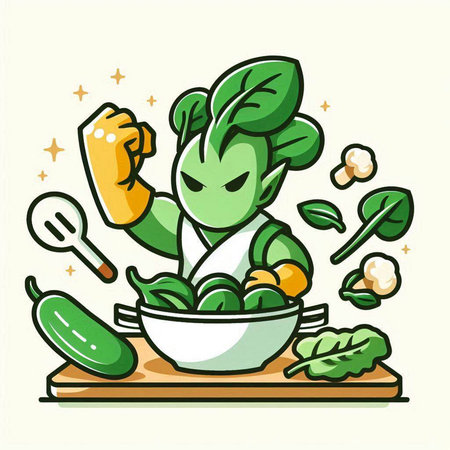 Vegetables in bowl. Vector illustration. Cute cartoon character.のイラスト素材