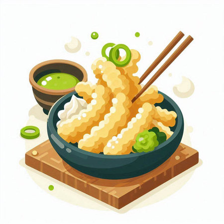 Illustration of a bowl of noodles with chopsticks and wasabiのイラスト素材