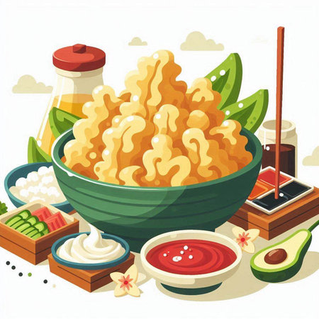 Illustration of a bowl of chinese food with chopsticks.のイラスト素材