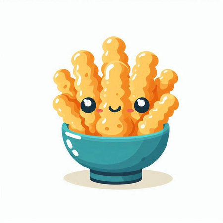 Cute kawaii french fries in bowl. Vector illustration.のイラスト素材