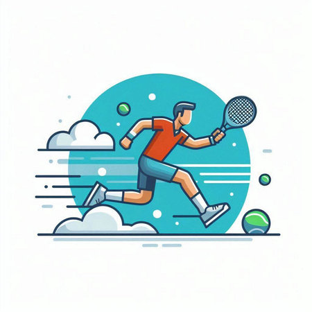 Tennis player. Vector illustration in flat linear style. Sport concept.のイラスト素材