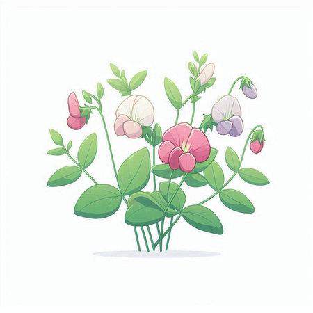 vector illustration of a bouquet of sweet peas on a white backgroundのイラスト素材