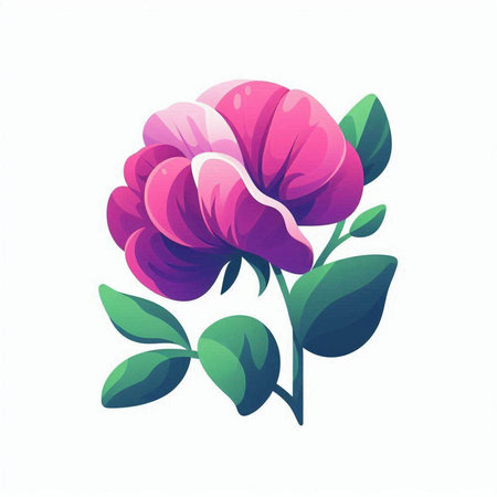 Vector illustration of pink rose with green leaves isolated on white background.のイラスト素材