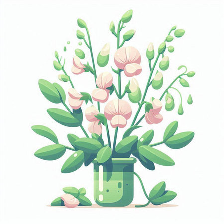 Bouquet of pea flowers in vase. Vector illustration.のイラスト素材