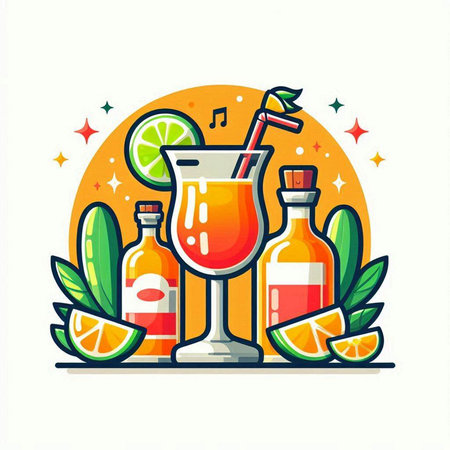 Cocktail vector illustration. Colorful cocktail icon. Flat style design.のイラスト素材