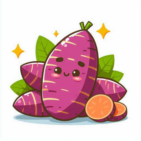 Sweet potato character vector illustration isolated on white background. Sweet potato cartoon character.のイラスト素材