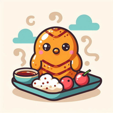 Cute kawaii cookie character with breakfast. Vector illustration.のイラスト素材