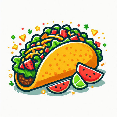 Taco with watermelon and lime. Mexican fast food vector illustration.のイラスト素材