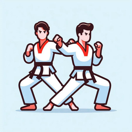 Tae Kwon Do or Karate Sport Illustration in Flat Cartoon Styleのイラスト素材