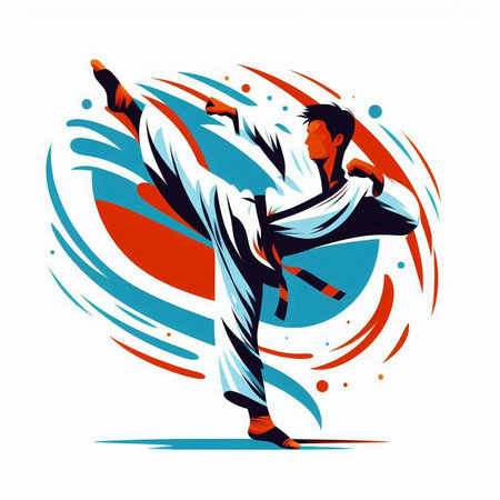 Taekwondo vector illustration. Karate fighter in action.のイラスト素材