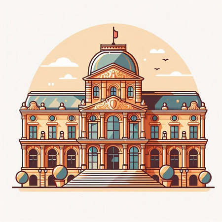 Bucharest, Romania. City government building. Vector illustration.のイラスト素材