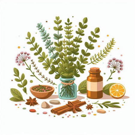 Herbs and spices. Herbs and spices. Vector illustration.のイラスト素材