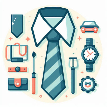 Trendy flat style vector illustration of necktie and wristwatch icon set.のイラスト素材