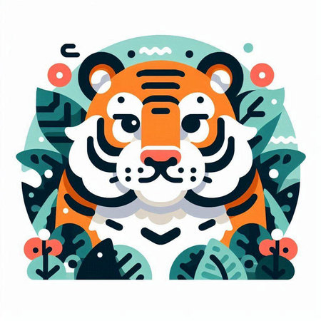 Vector illustration of a tiger in a flat style. Vector illustration.のイラスト素材