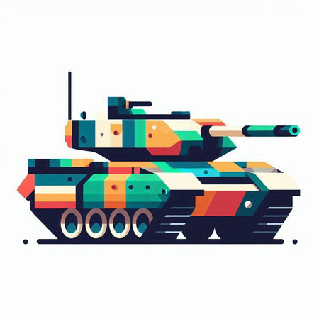 Military tank isolated on white background. Vector illustration in retro style.のイラスト素材