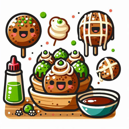 Korean food, vector illustration of a set of korean foodのイラスト素材