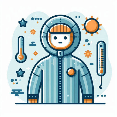 Astronaut in spacesuit with thermometer. Vector illustration.のイラスト素材