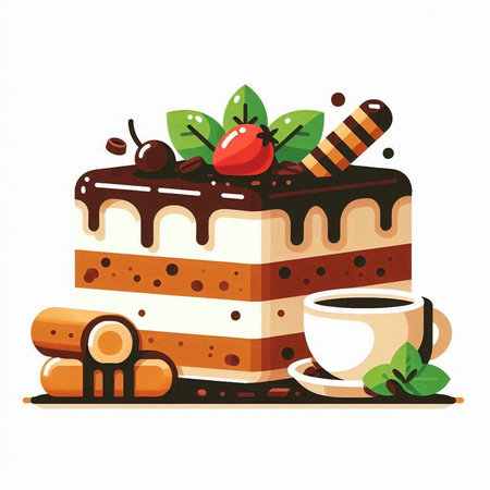 Coffee and cakes on a white background. Vector illustration.のイラスト素材