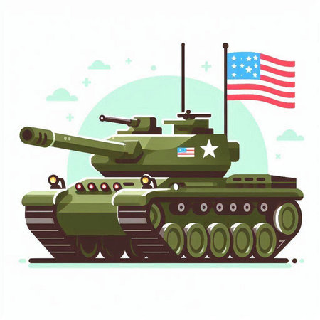 American tank with american flag. Vector illustration in flat style.のイラスト素材