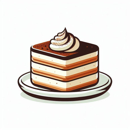 Tiramisu cake on a white background. Vector illustration.のイラスト素材