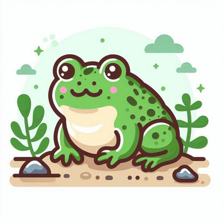 Frog sitting on the ground. Cute cartoon vector illustration.のイラスト素材
