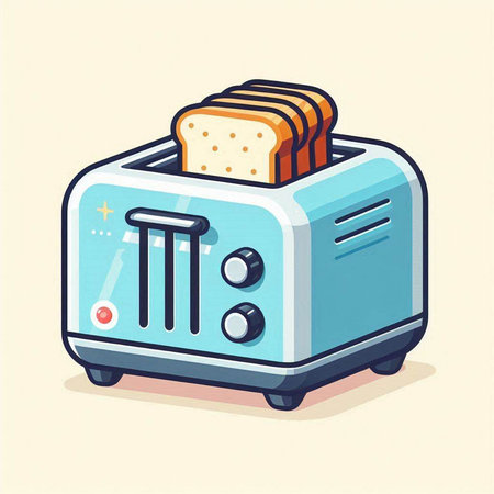 Toaster with bread. Vector illustration in cartoon style. Isolated on white background.のイラスト素材