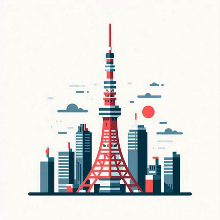 Tokyo tower in Tokyo, Japan. Flat style vector illustration.のイラスト素材
