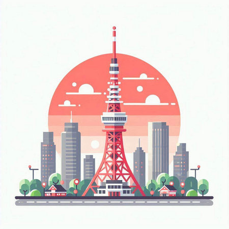 Tokyo Tower, Japan. Vector illustration in flat design style.のイラスト素材