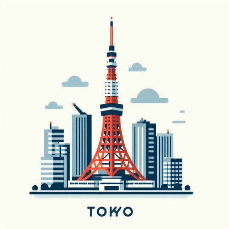 Tokyo skyline, Japan. Vector illustration in flat design style.のイラスト素材