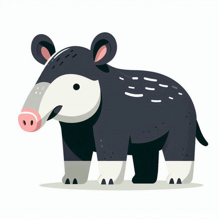 Cute cartoon tapir isolated on white background. Vector illustration.のイラスト素材