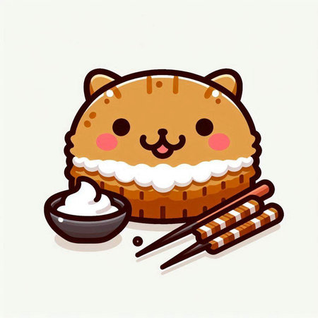 Cute kawaii cat with sushi and chopsticks. Vector illustration.のイラスト素材