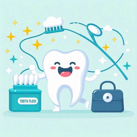 tooth with toothbrush and toothpaste vector illustration in cartoon styleのイラスト素材
