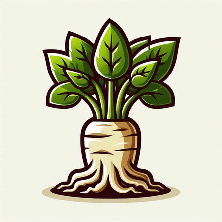 Illustration of a green plant with roots isolated on a white backgroundのイラスト素材